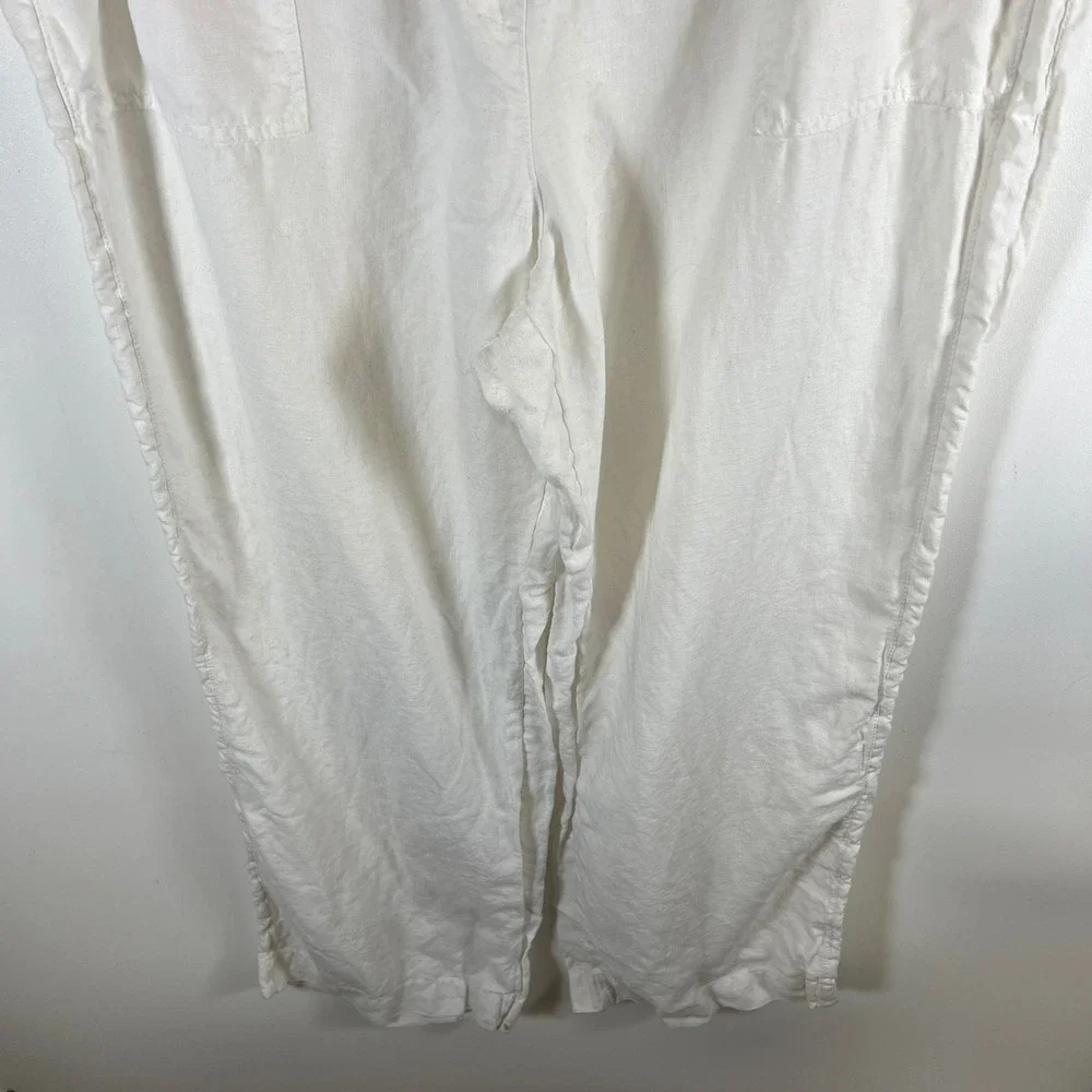 Chicos White 100% Linen Elastic Waist Straight Leg‎ Pants Womens Size 3.5 XL 18